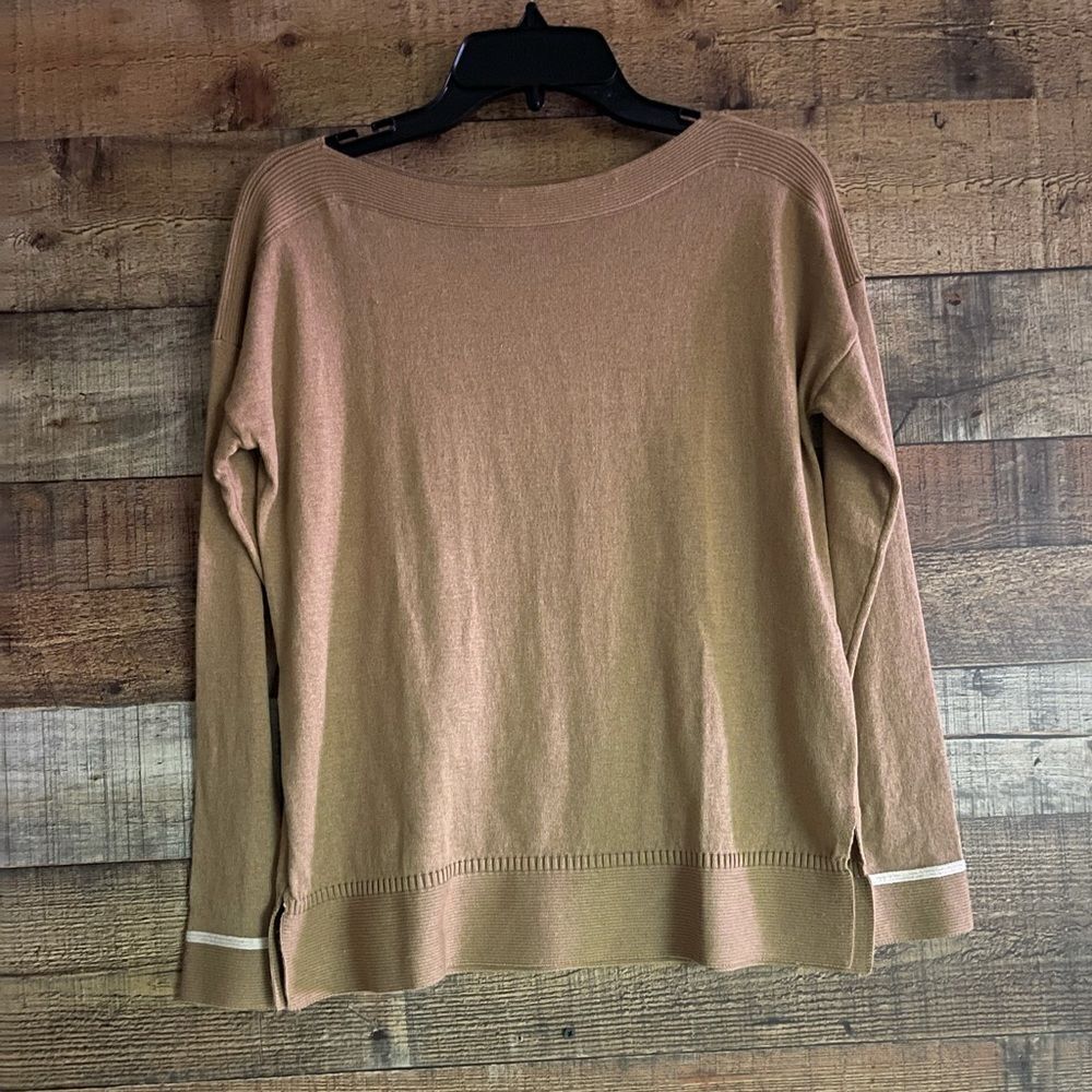 Joules Vivianna slash neck long sleeve tan white sweater,‎ open tail size 4 New